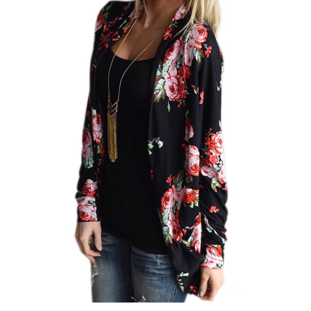 Boho S long sleeve wrap kimono- NAVY